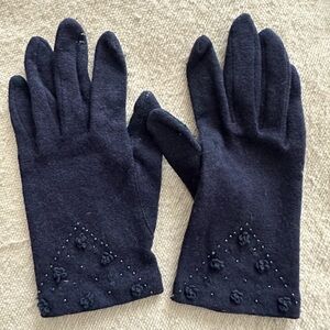 Vintage Navy Blue Wool Gloves - Sz S